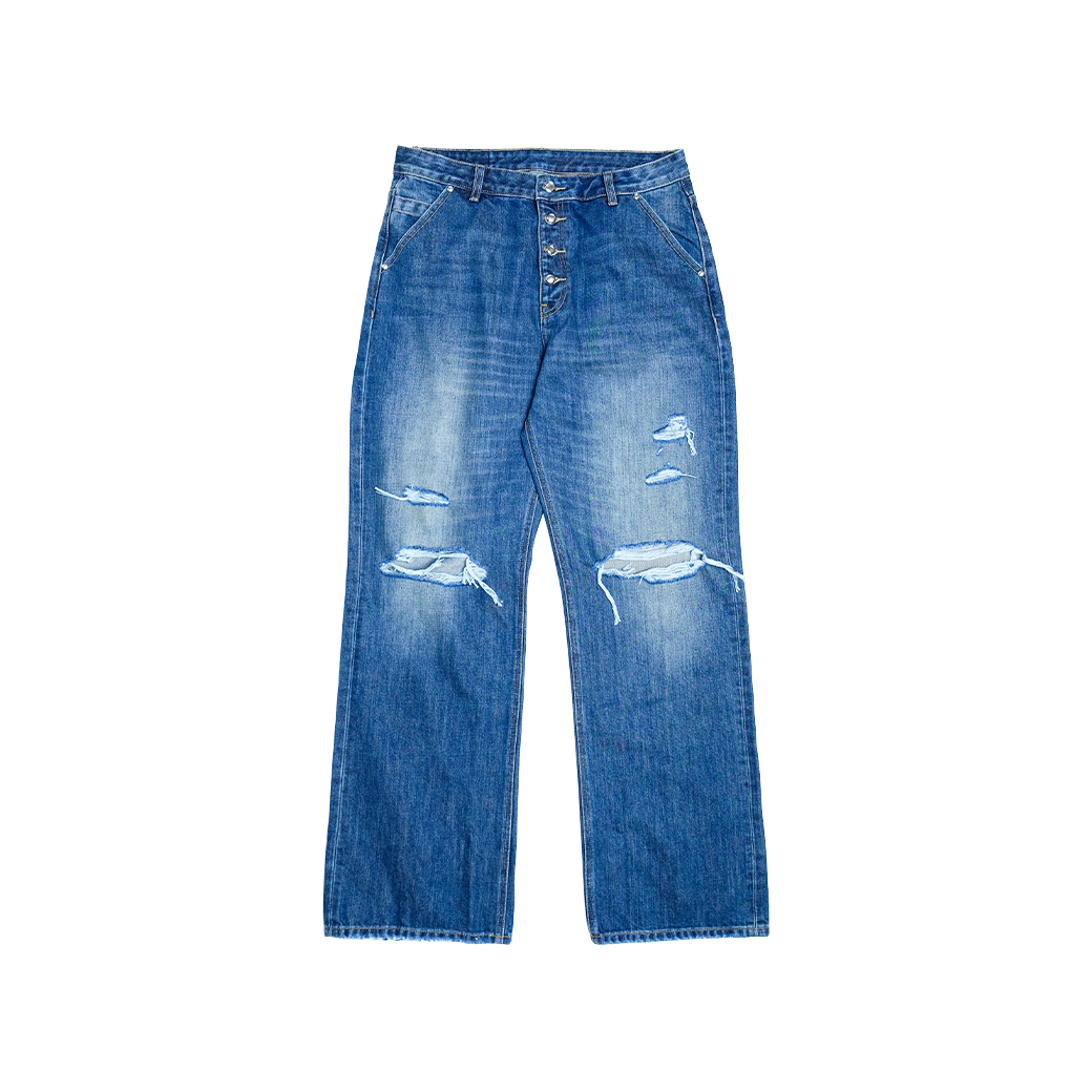 FUXURY RIPPED KNEE BAGGY JEANS BLUE