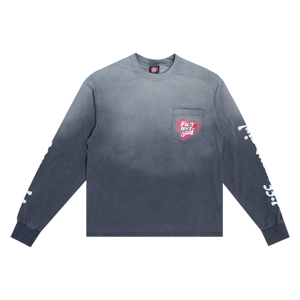 FUXURY FUX NOT SAD POCKET LONG SLEEVE T-SHIRT FADE BLACK