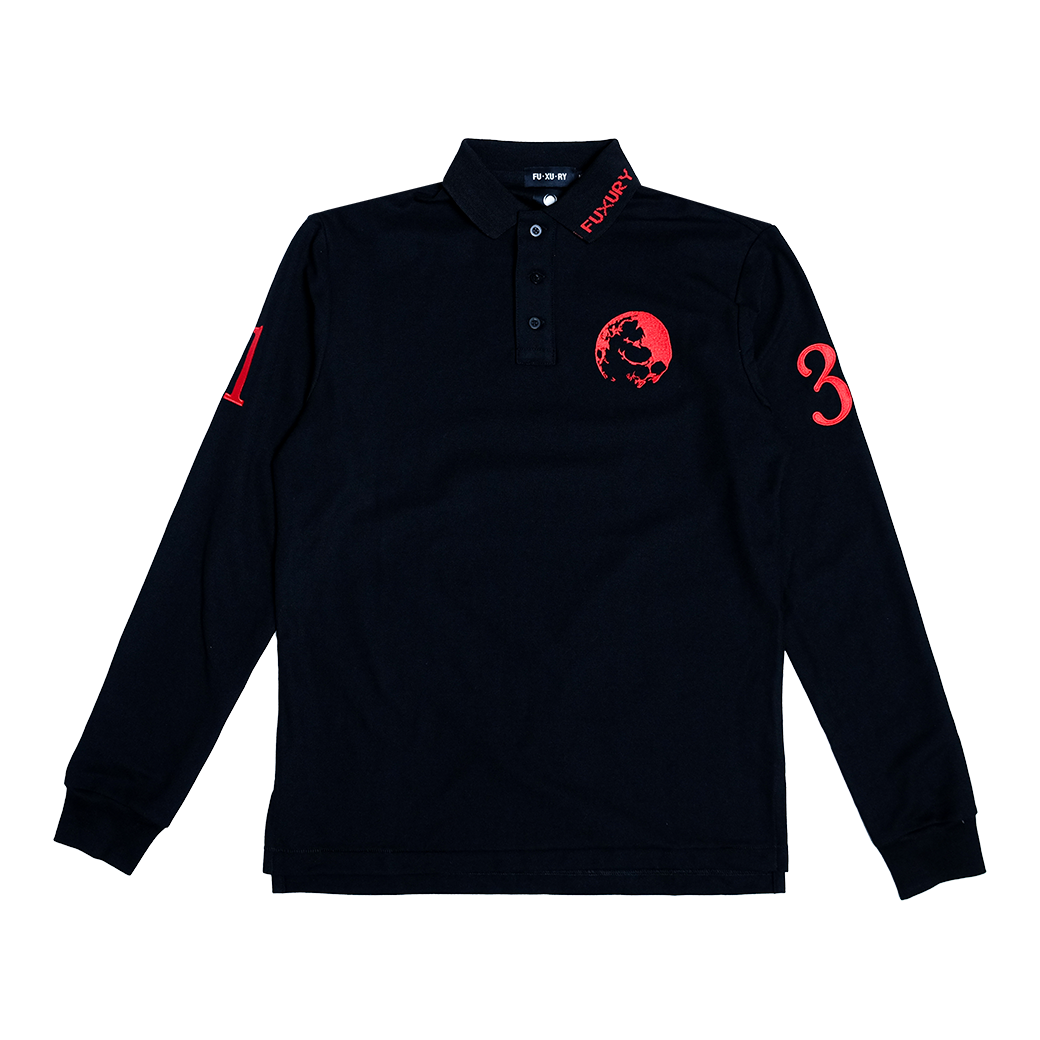 FUXURY RED MOON 13 POLO LONG SLEEVE T-SHIRT BLACK