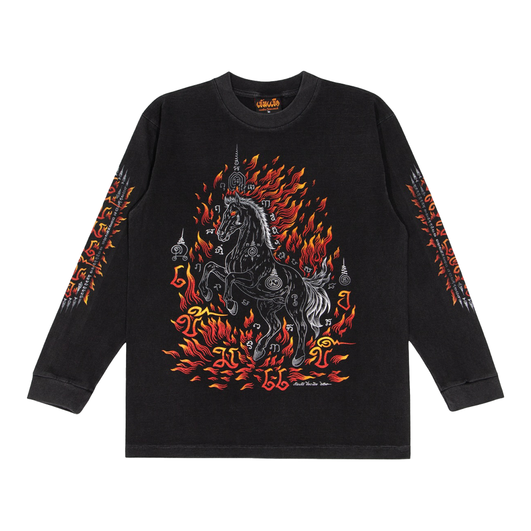 KEM2HAND FIRE HORSE LONG SLEEVE T-SHIRT BLACK