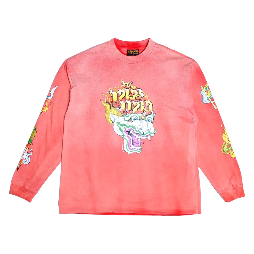 KEM2HAND HOT HEAD HANUMAN LONG SLEEVE T-SHIRT FADE RED