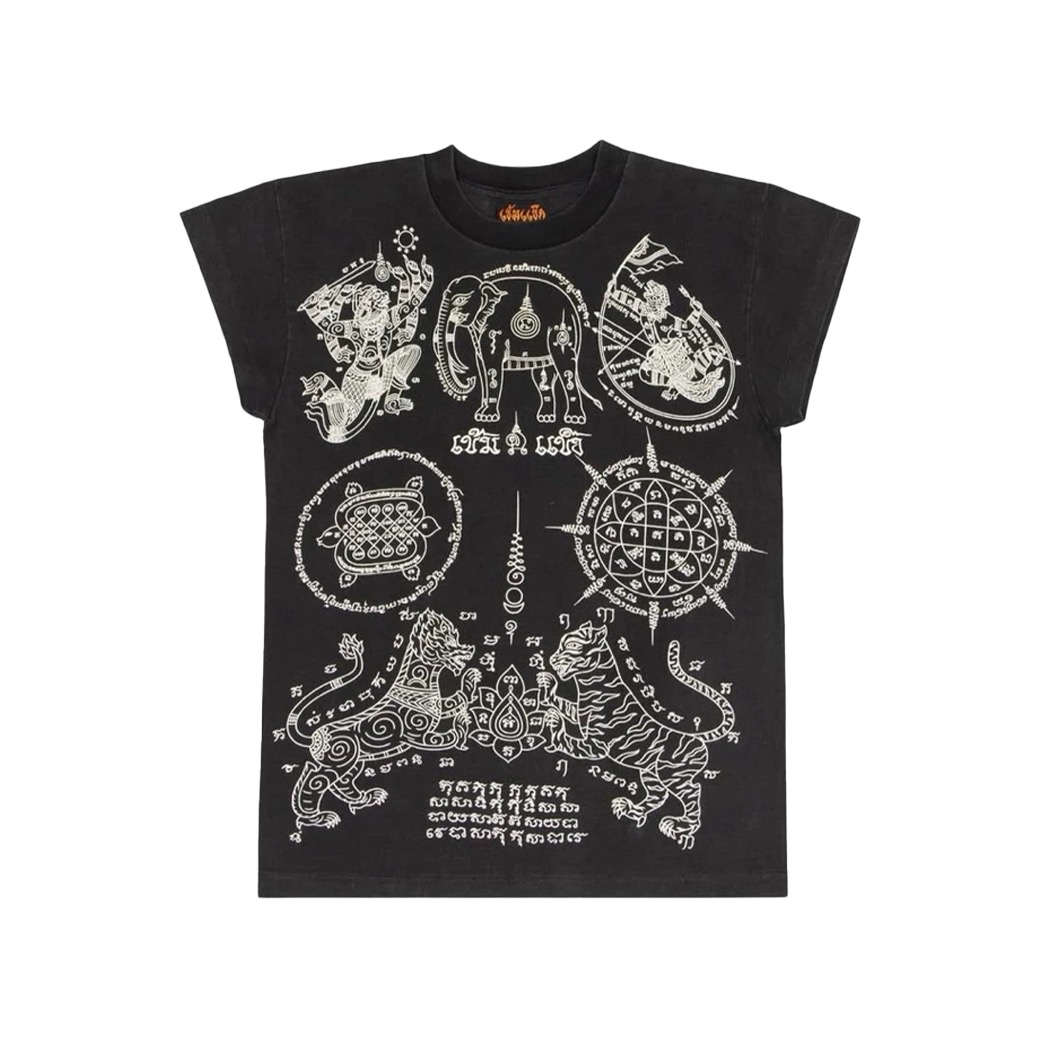 KEM2HAND OVERPRINT YANTRA SHORT SLEEVES T-SHIRT FADE BLACK