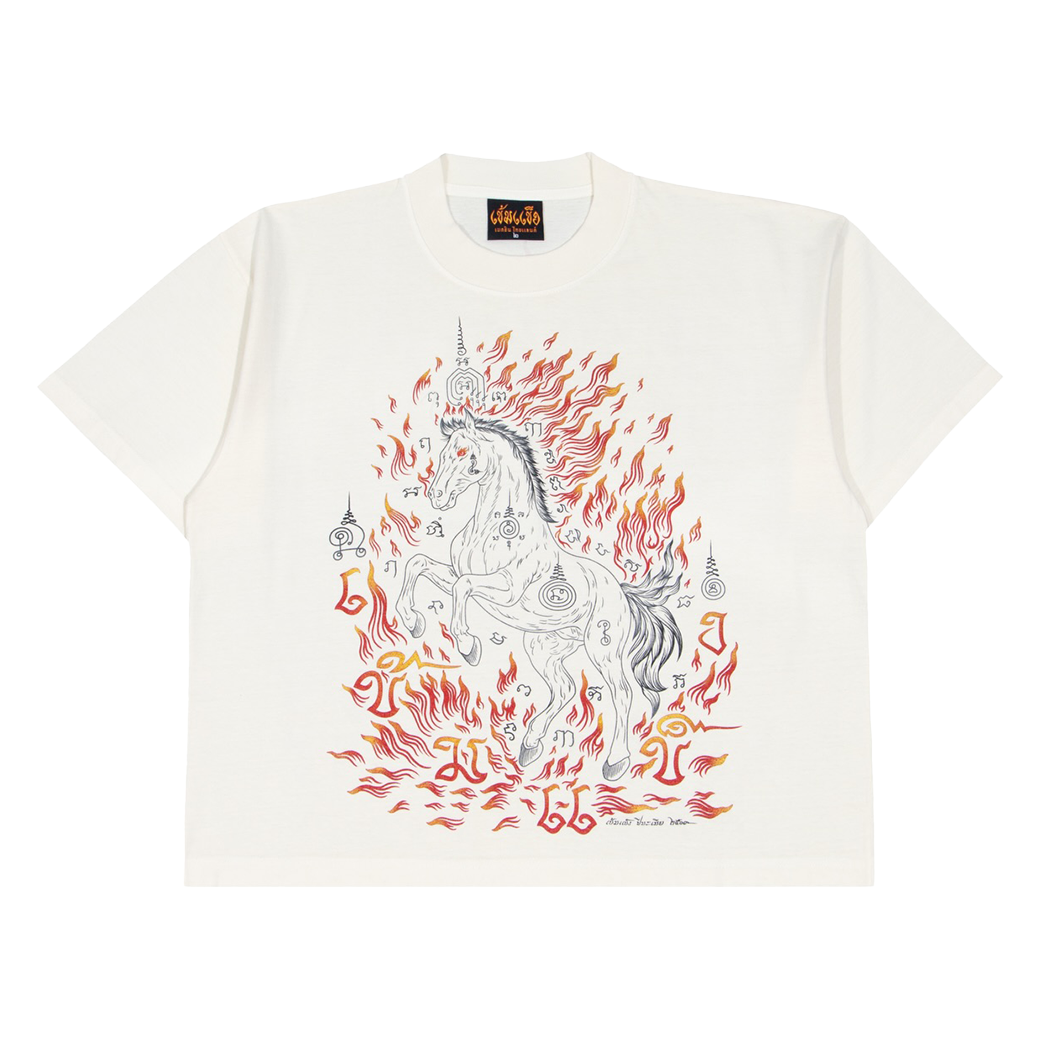 KEM2HAND FIRE HORSE BOXY T-SHIRT WHITE