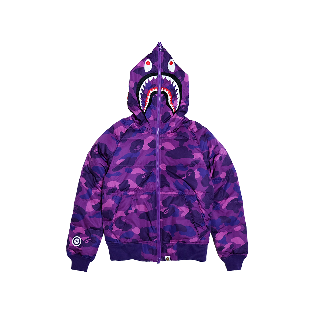 A BATHING APE SHARK FULL ZIP HOODIE CAMO PURPLE