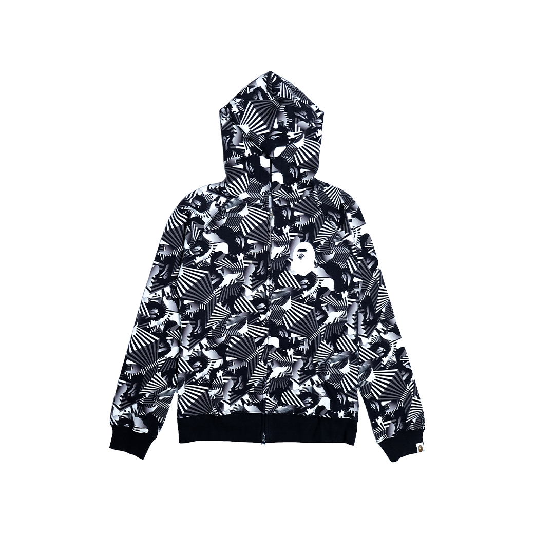 A BATHING APE DAZZLE CAMO APE HEAD ZIP HOODIE MULTI/BLACK