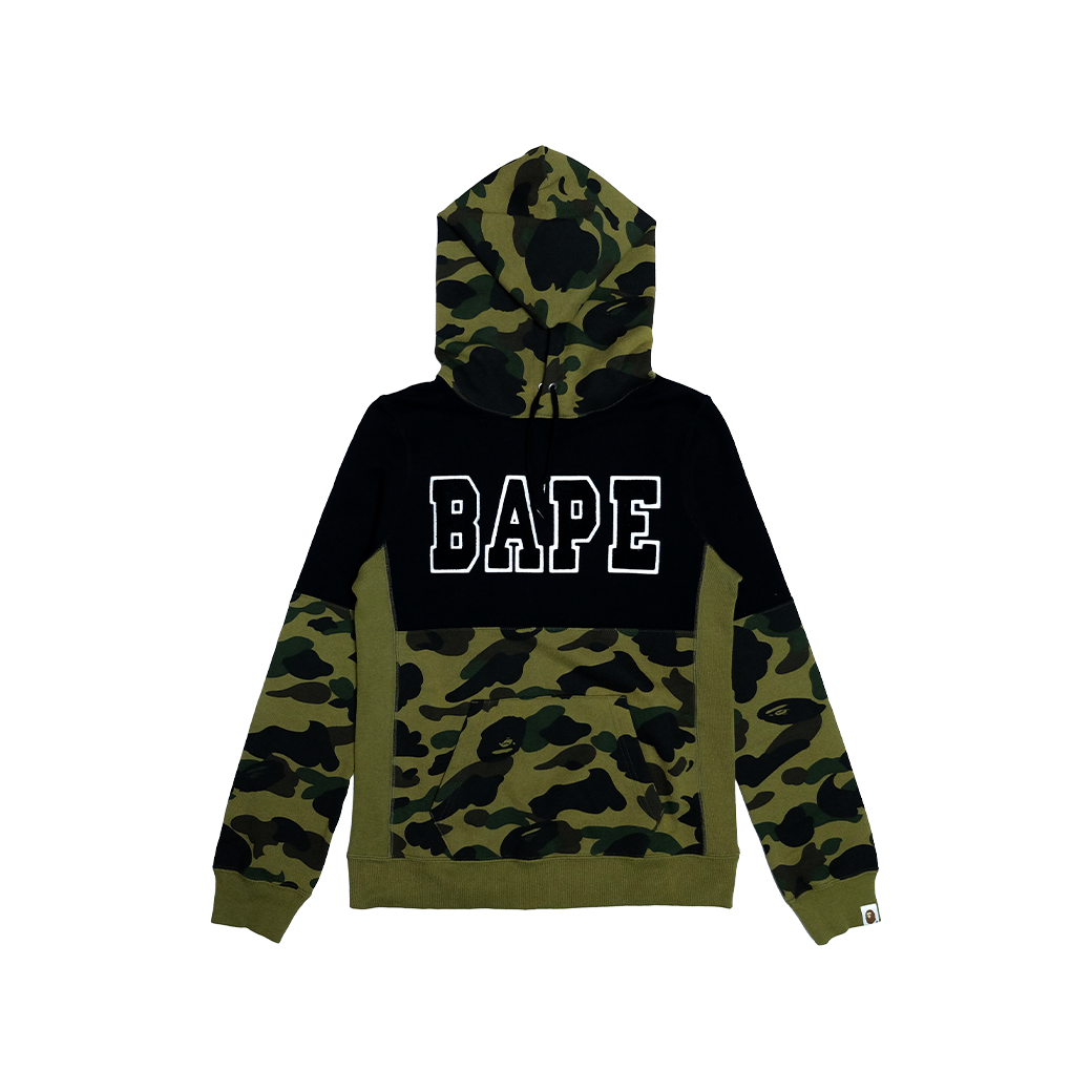 A BATHING APE LOGO 1ST CAMO PULLOVE HOODIE GREEN