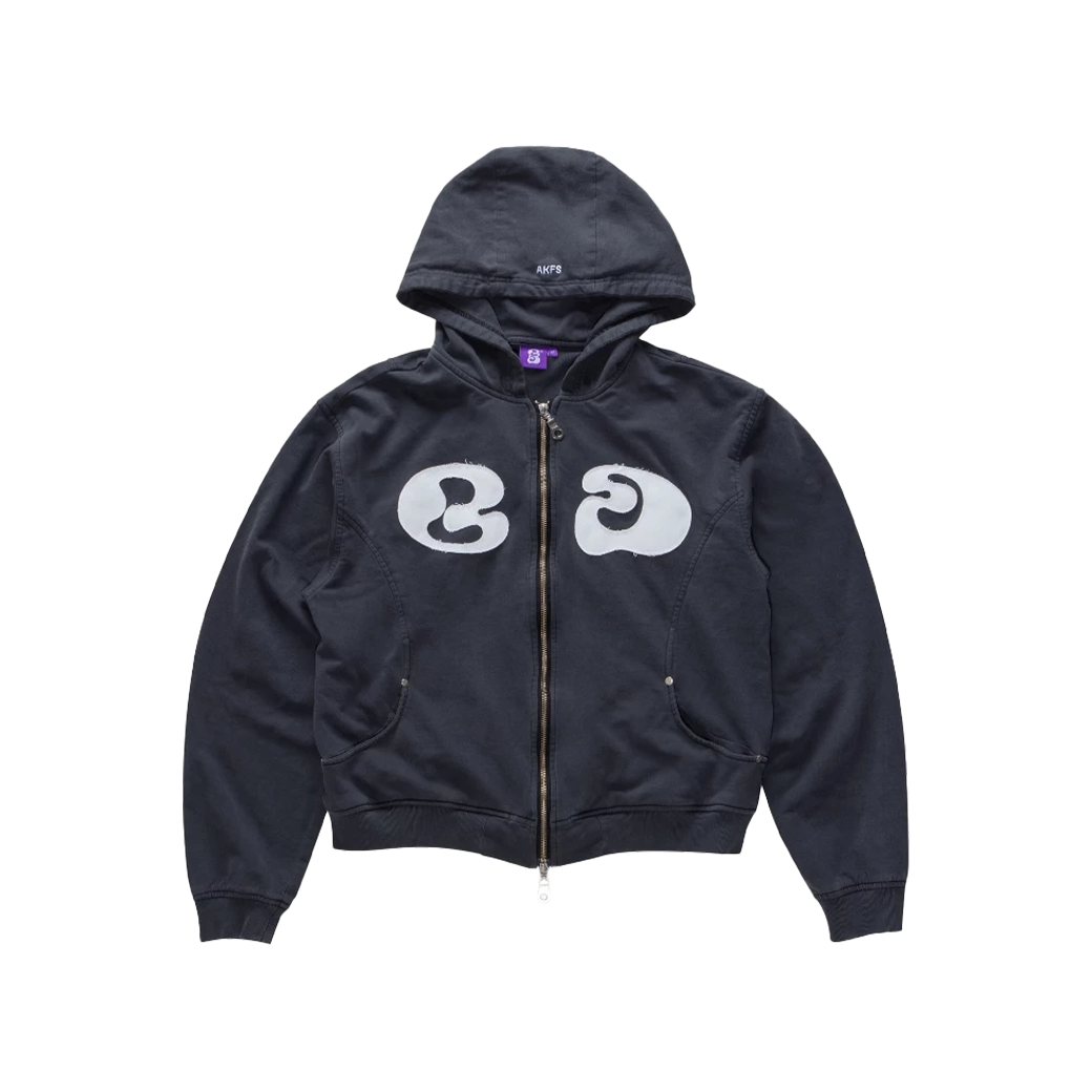AKFS STUDIO APPLIQUE LOGO ZIPPED HOODIE FADE BLACK
