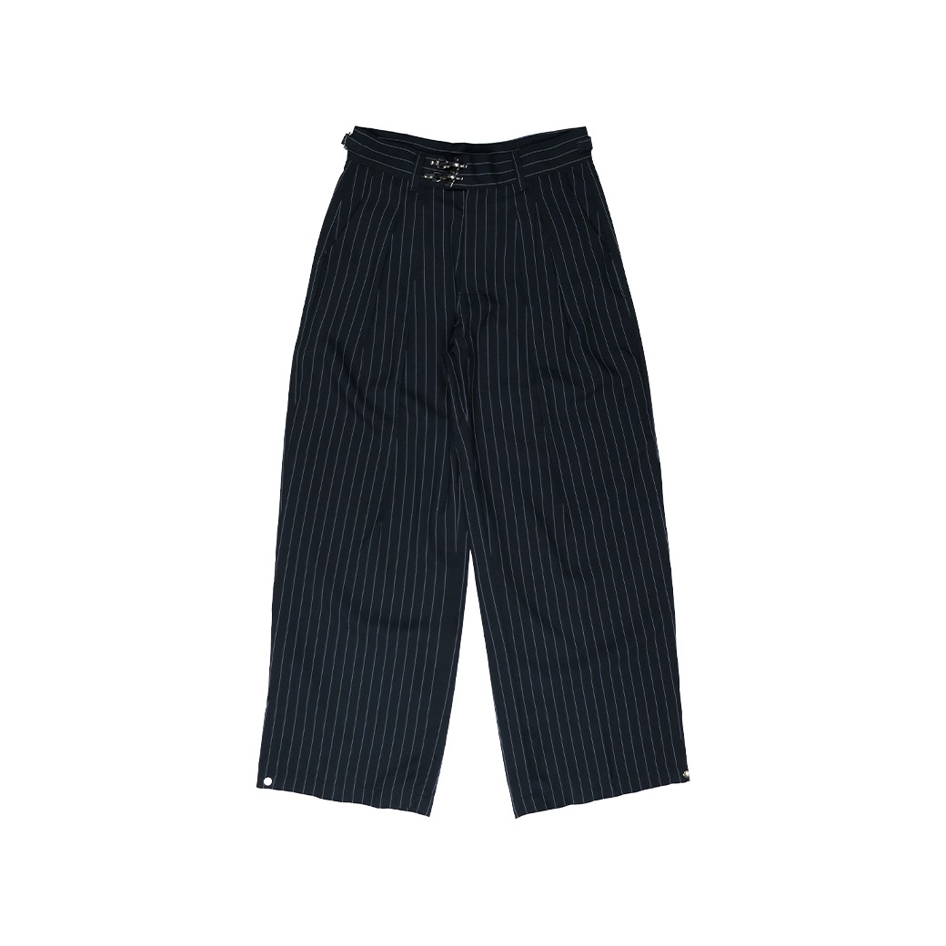 AKFS STUDIO FIREMAN CLASP SLACKS PANTS PINSTRIPE