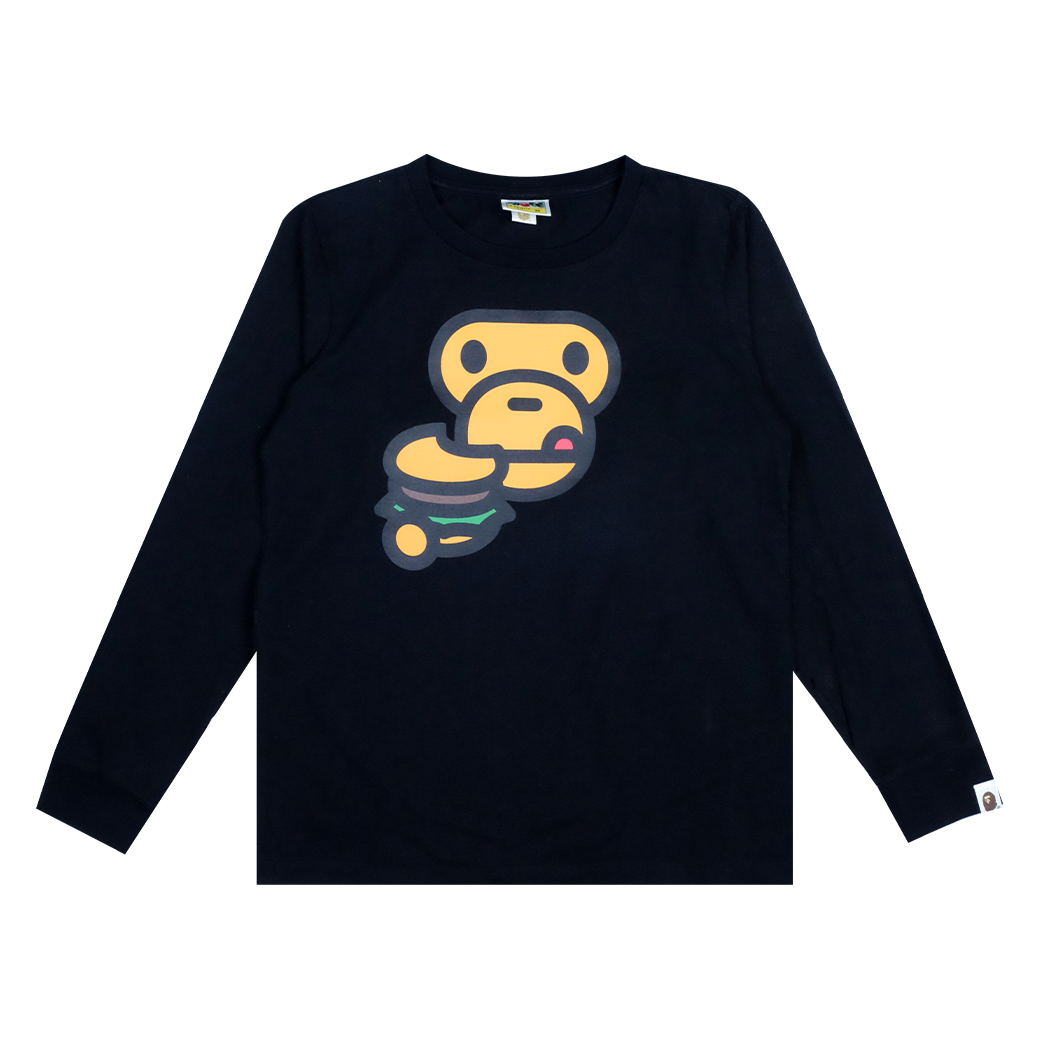 A BATHING APE BABY MILO HAMBURGER LONG SLEEVE T-SHIRT BLACK