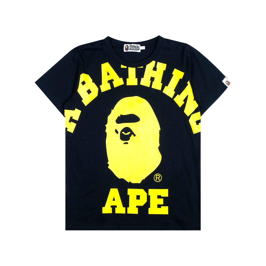 A BATHING APE BIG COLLEGE LOGO T-SHIRT YELLOW/PINK