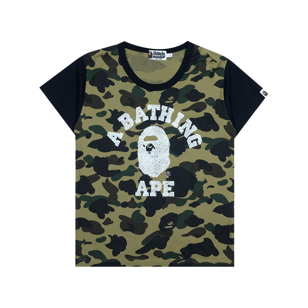 A BATHING APE LOGO APE WHITE T-SHIRT GREEN CAMO