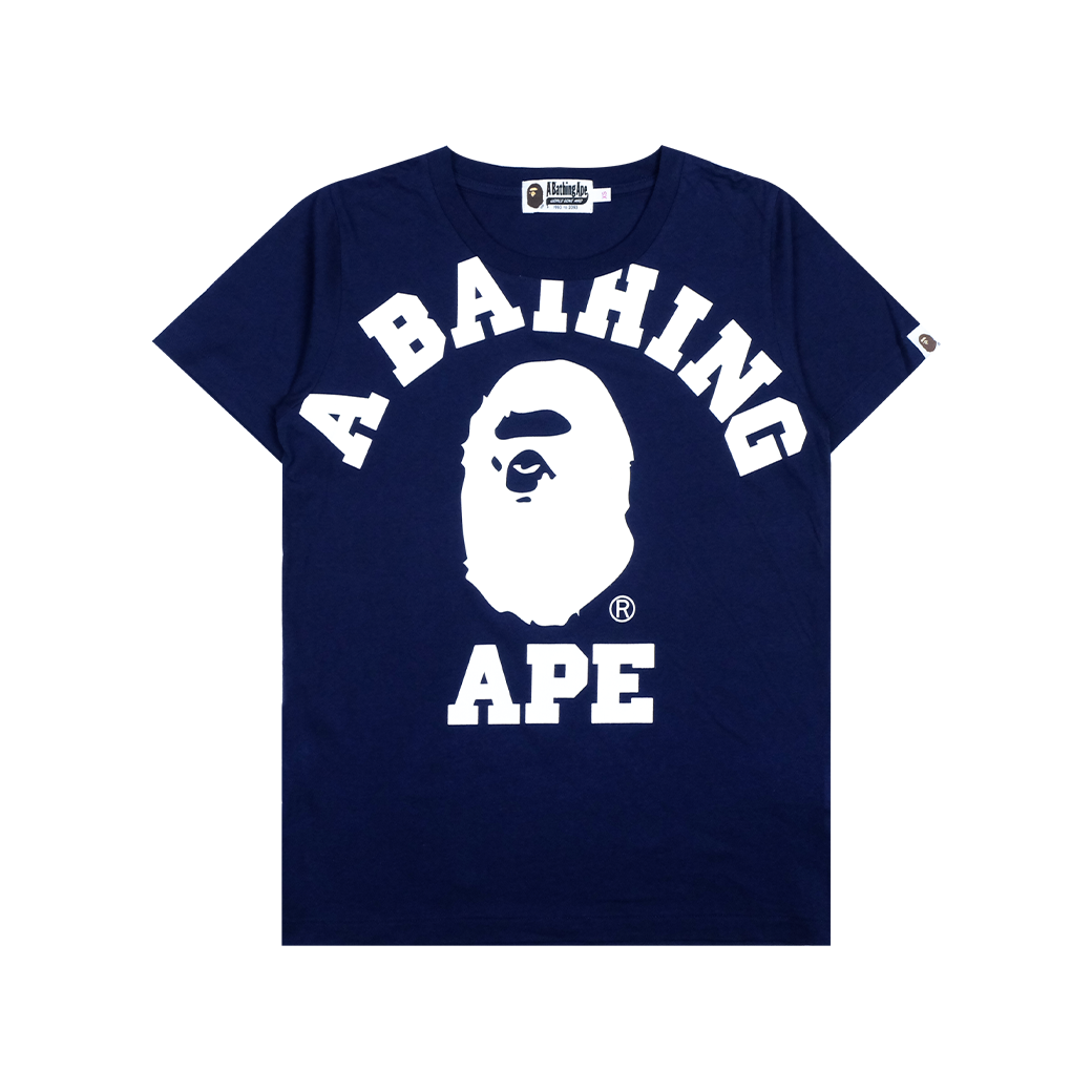 A BATHING APE LOGO APE WHITE T-SHIRT NAVY