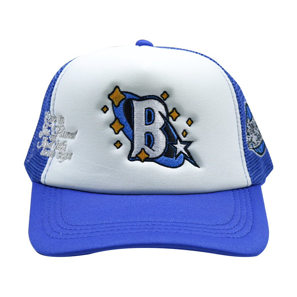 BLUE PLANET MOB TRIPPY B TRUCKER HAT BLUE/WHITE