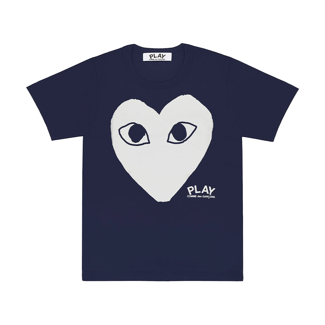COMME DES GARCONS PLAY WHITE HEART SHAPE T-SHIRT NAVY