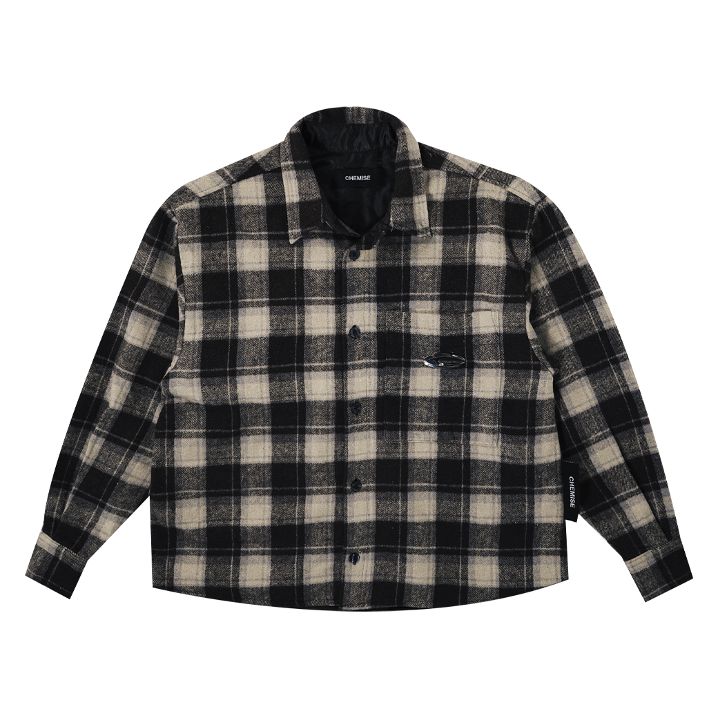 CHEMISE METAL SYMBOL PLAID SHIRT FADE BLACK