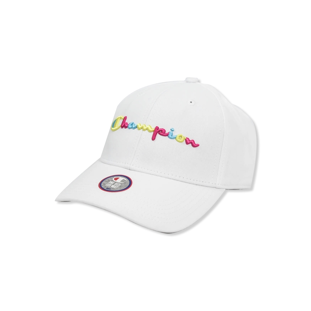 CHAMPION CLASSIC TWILL HAT WITH MULTI POP SCRIPT WHITE