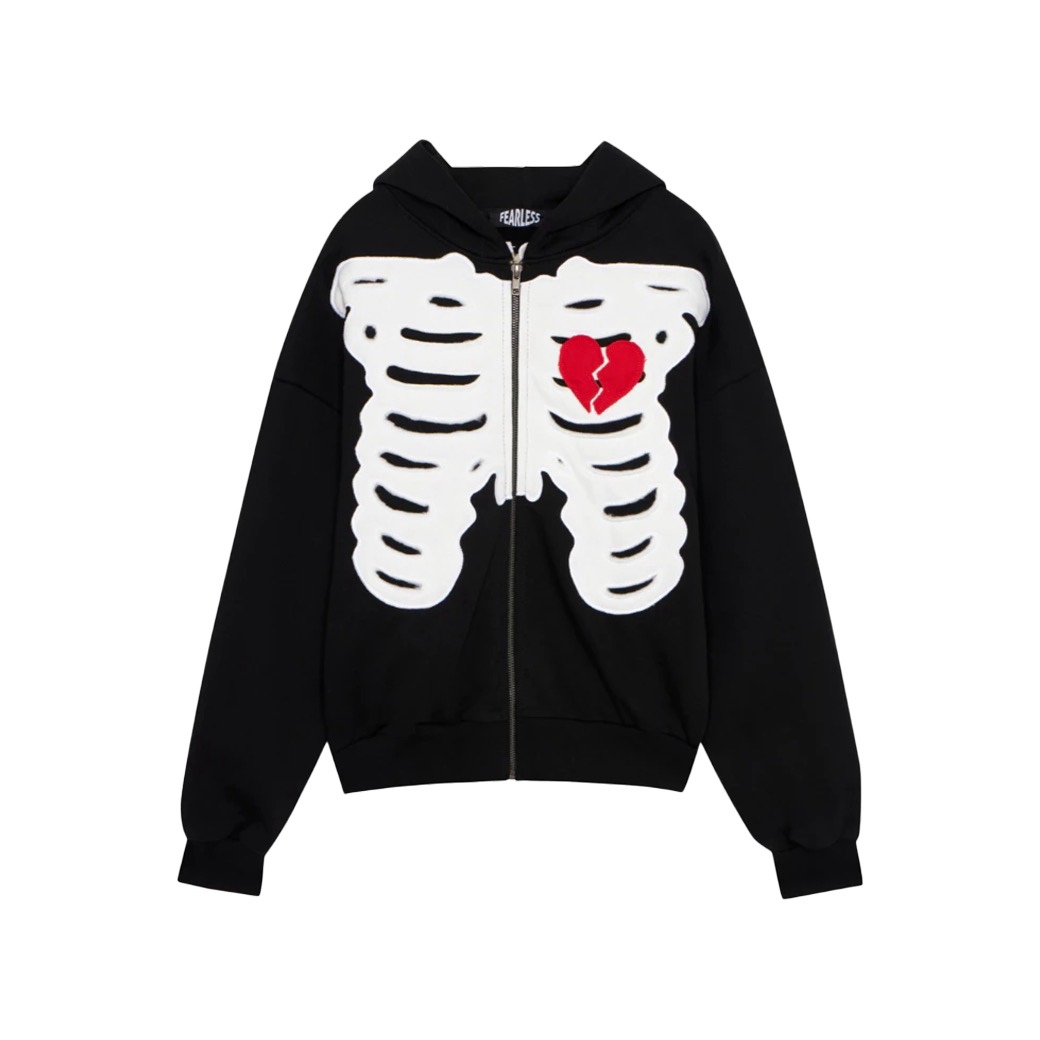 FEARLESS BONE ZIP HOODIE BLACK