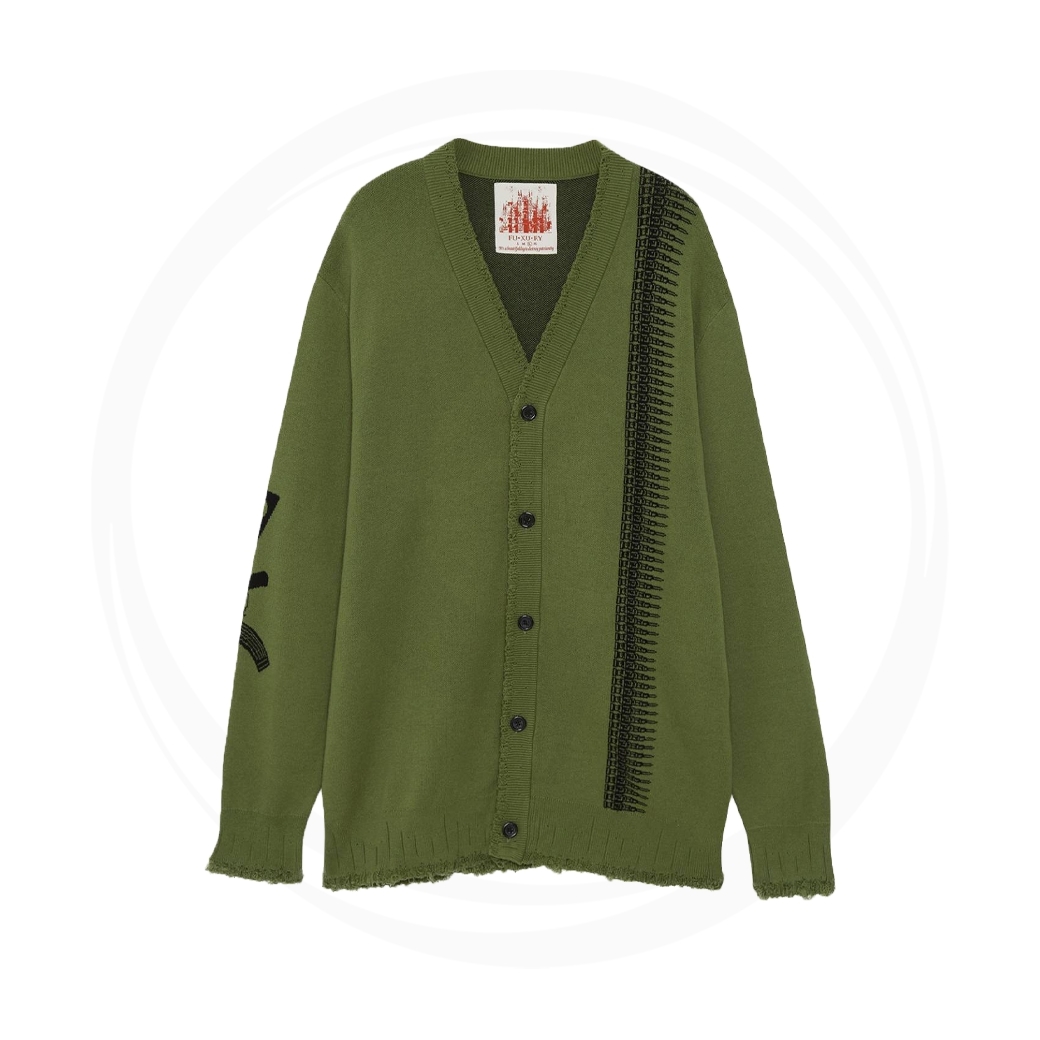 FUXURY BULLET RIPPED CARDIGAN OLIVE