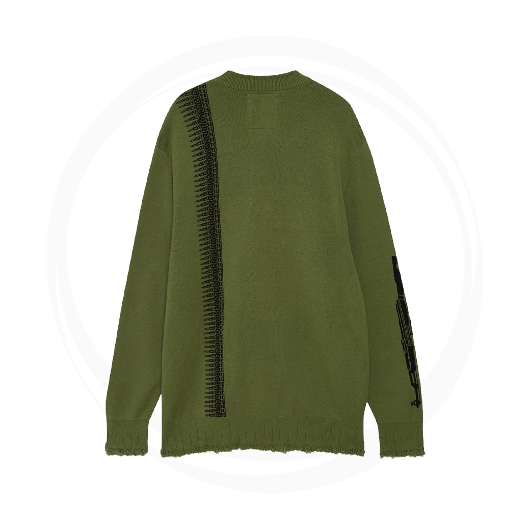 FUXURY BULLET RIPPED CARDIGAN OLIVE