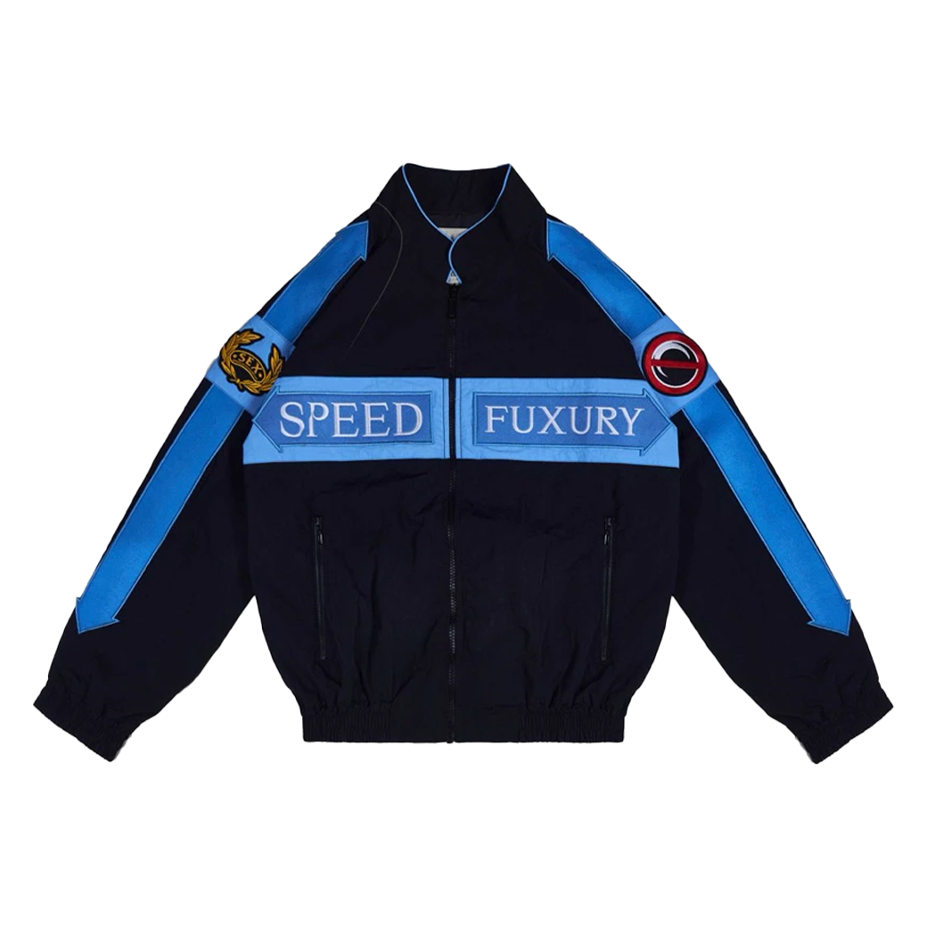 FUXURY SPEED TRACK NYLON PATCH MOTO JACKET BLACK/BLUE