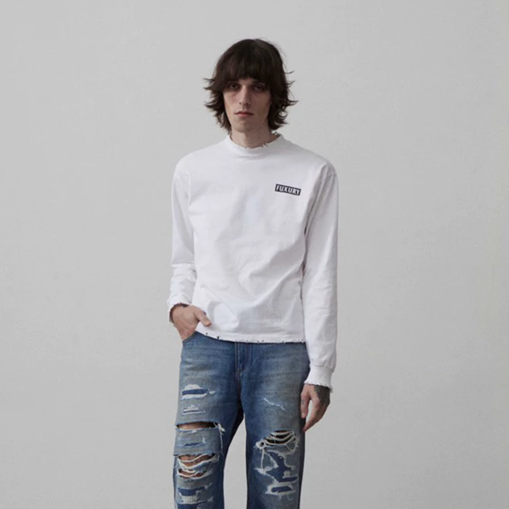 FUXURY BOX 25 DESTROYED LONG SLEEVE T-SHIRT WHITE