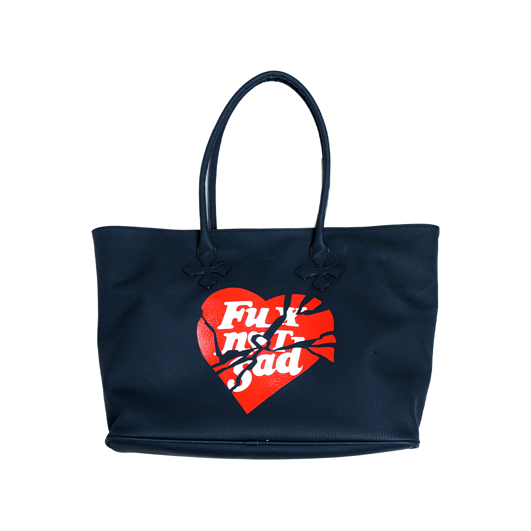 FUXURY FUX NOT SAD VEGAN LEATHER TOTE BAG BLACK