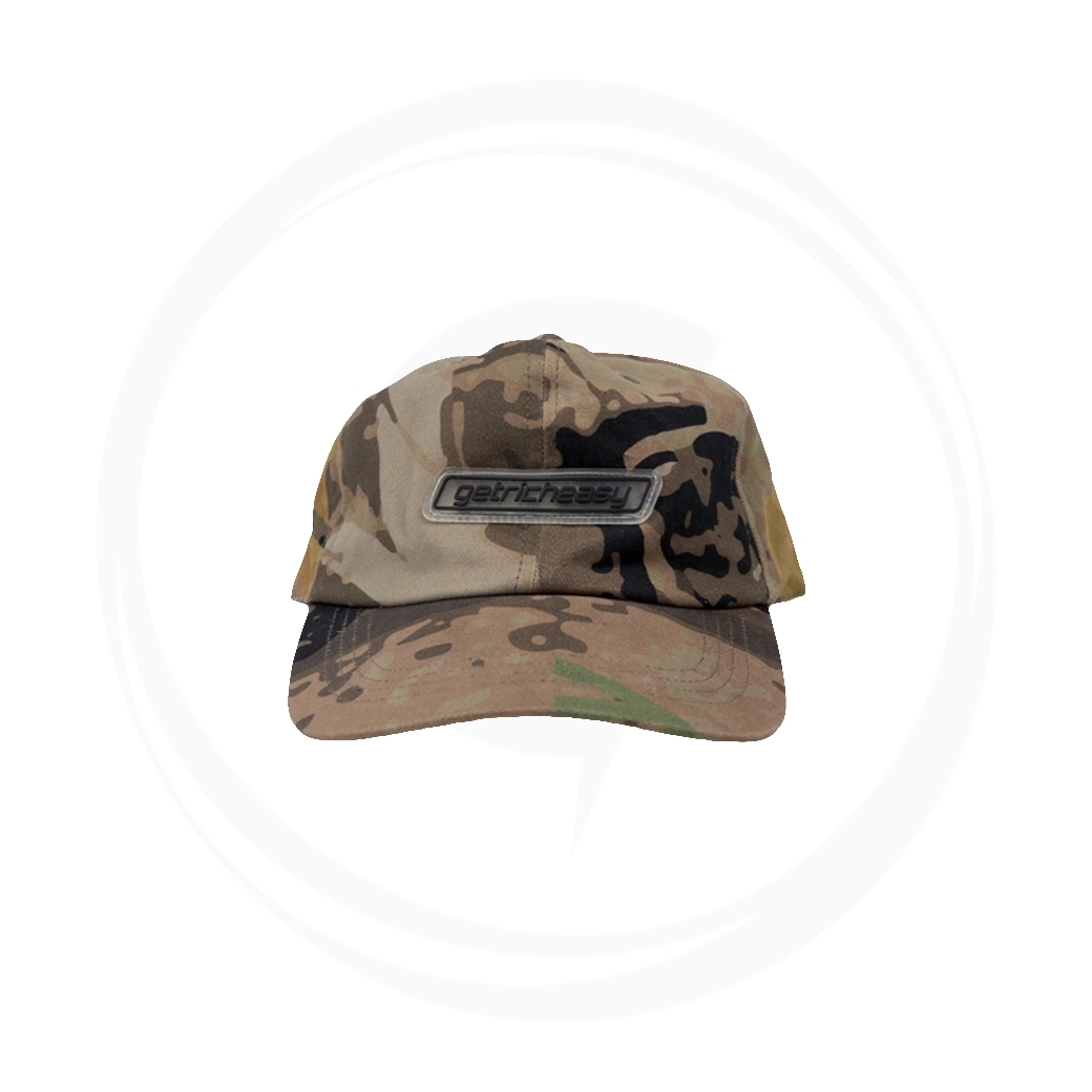 GET RICH EASY RUBBER LOGO CAP CAMO