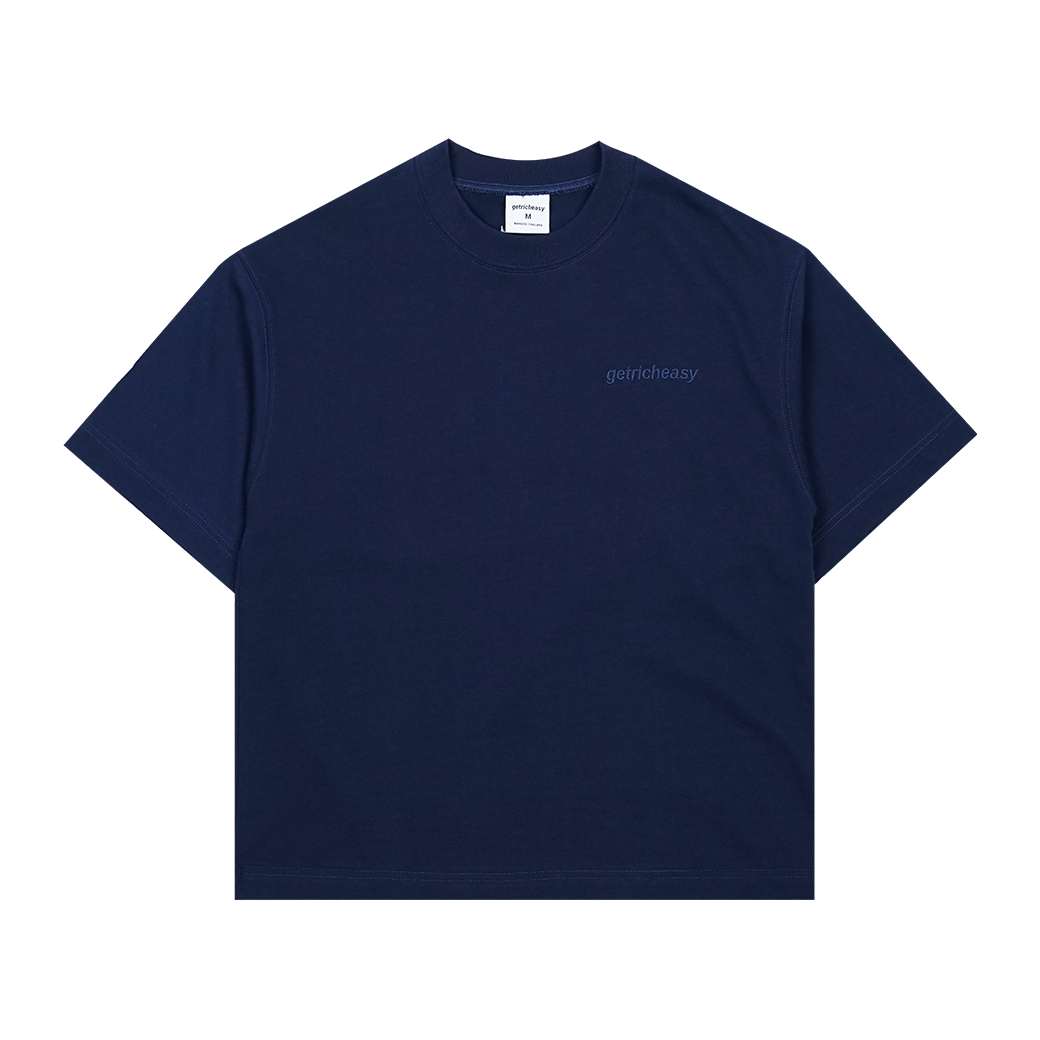 GET RICH EASY EMBRIODERY LOGO BOXY T-SHIRT NAVY