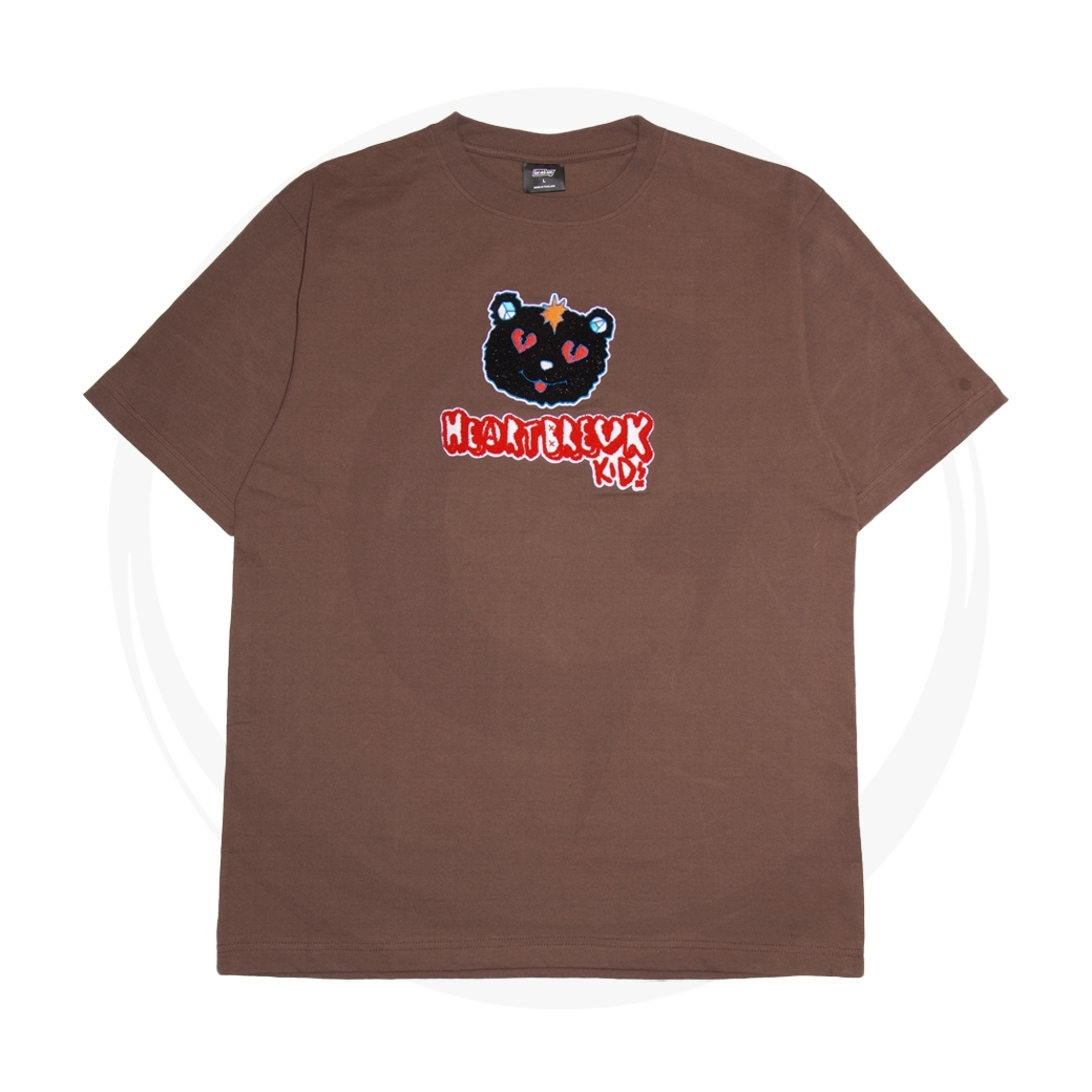 GET RICH EASY X NEVE3R EMBROIDERED BEAR T-SHIRT BROWN