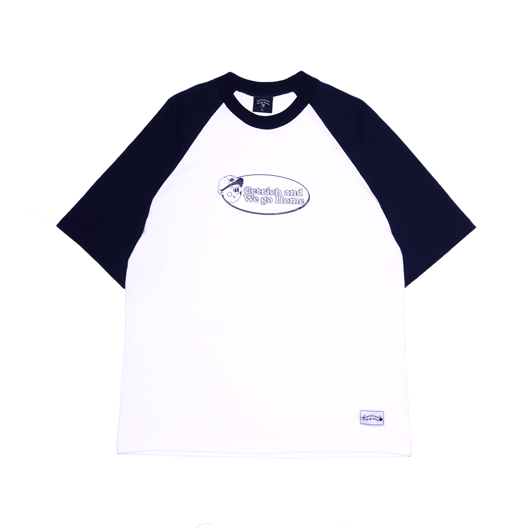 GET RICH EASY AND WE GO HOME REGLAN T-SHIRT WHITE/NAVY