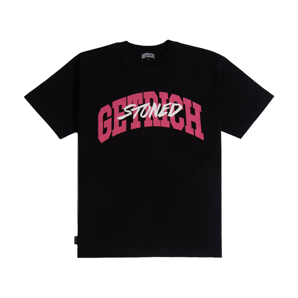 GETRICHEASY STONED PINK LOGO T-SHIRT BLACK