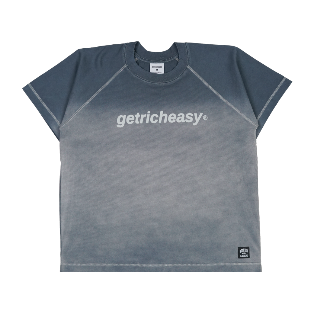 GET RICH EASY WASHED RAGLAN T-SHIRT BLUE