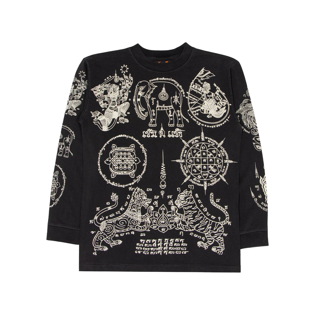 KEM2HAND OVERPRINT YANTRA LONG SLEEVE T-SHIRT BLACK