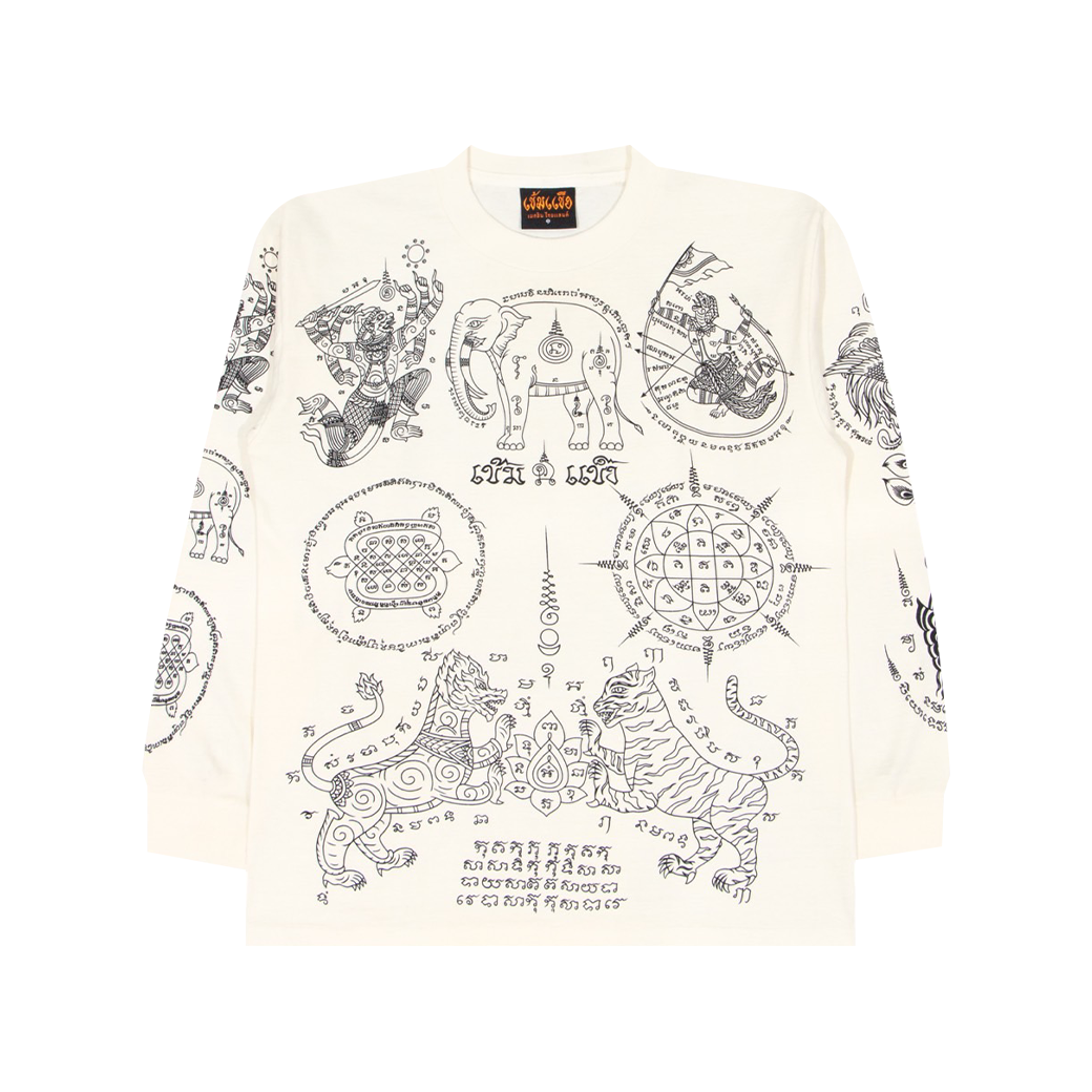KEM2HAND OVERPRINT YANTRA LONG SLEEVE T-SHIRT WHITE