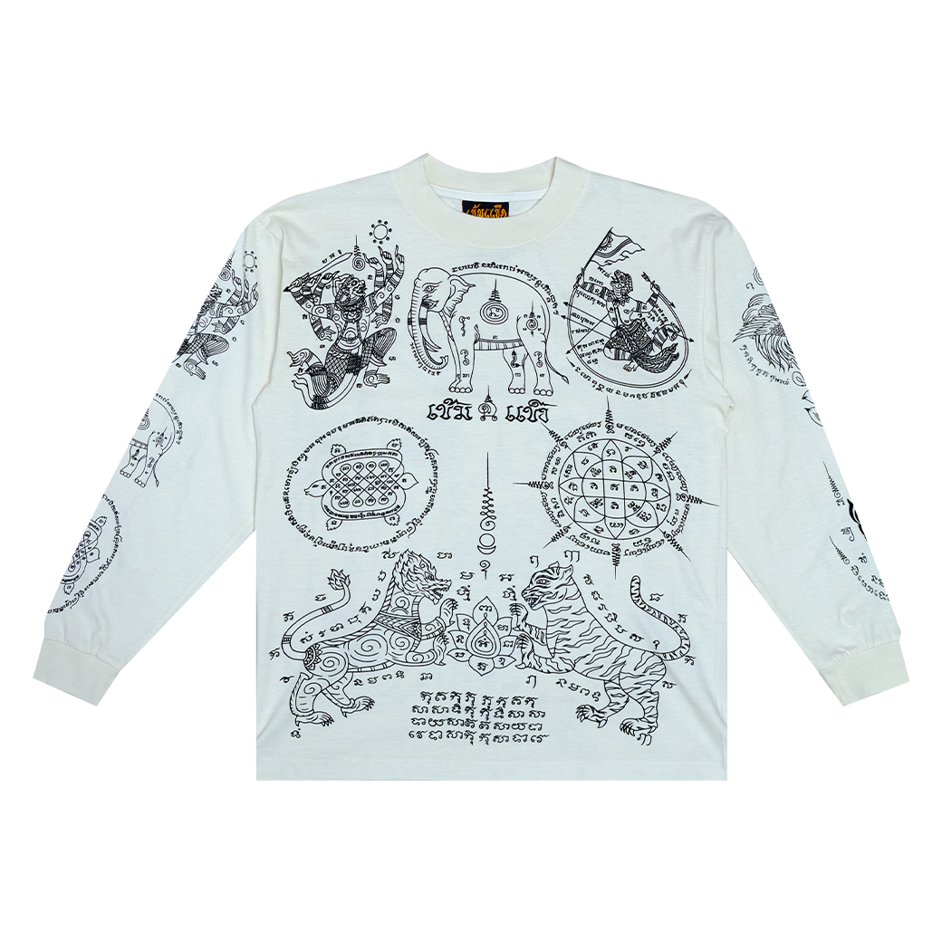 KHEMKHAENG OVERPRINT YANTRA V.2 LONG SLEEVE T-SHIRT WHITE