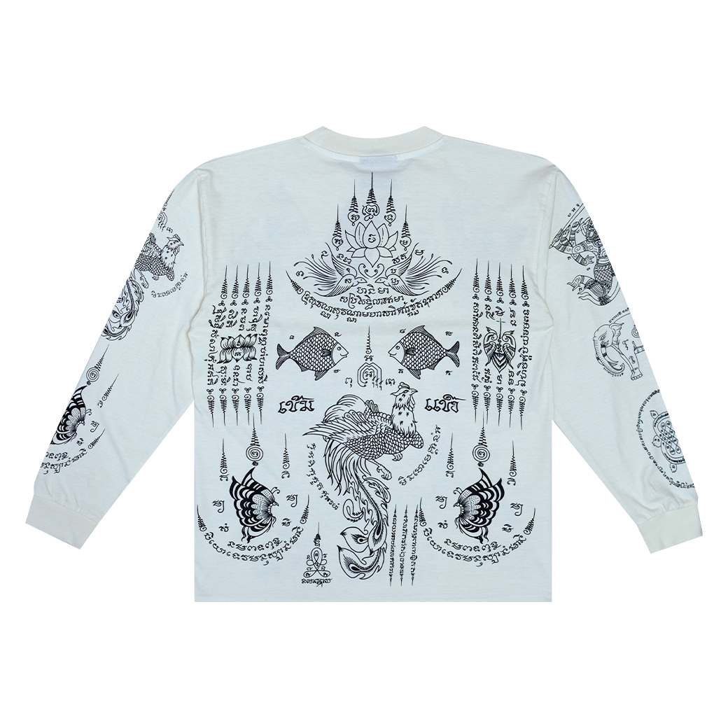 KHEMKHAENG OVERPRINT YANTRA V.2 LONG SLEEVE T-SHIRT WHITE