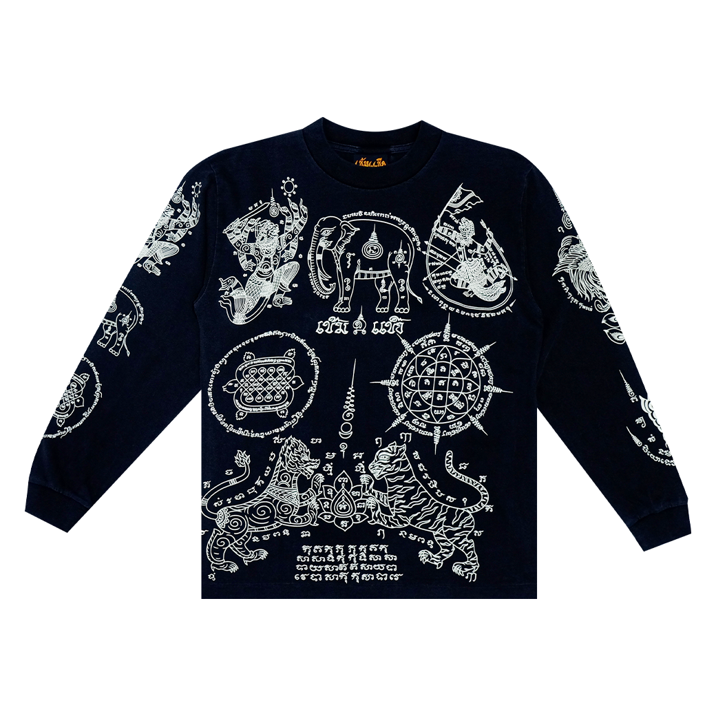 KHEMKHAENG OVERPRINT YANTRA V.2 LONG SLEEVE T-SHIRT BLACK