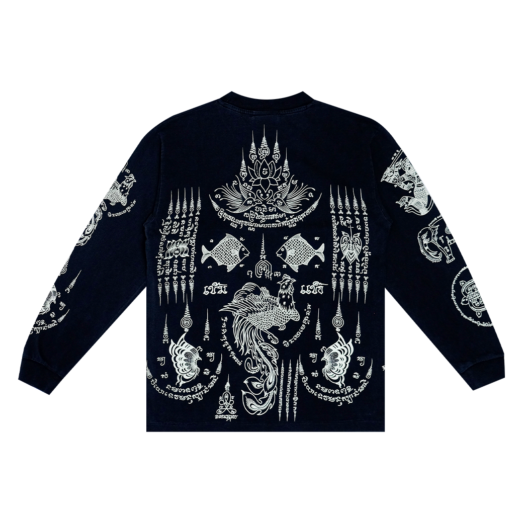 KHEMKHAENG OVERPRINT YANTRA V.2 LONG SLEEVE T-SHIRT BLACK