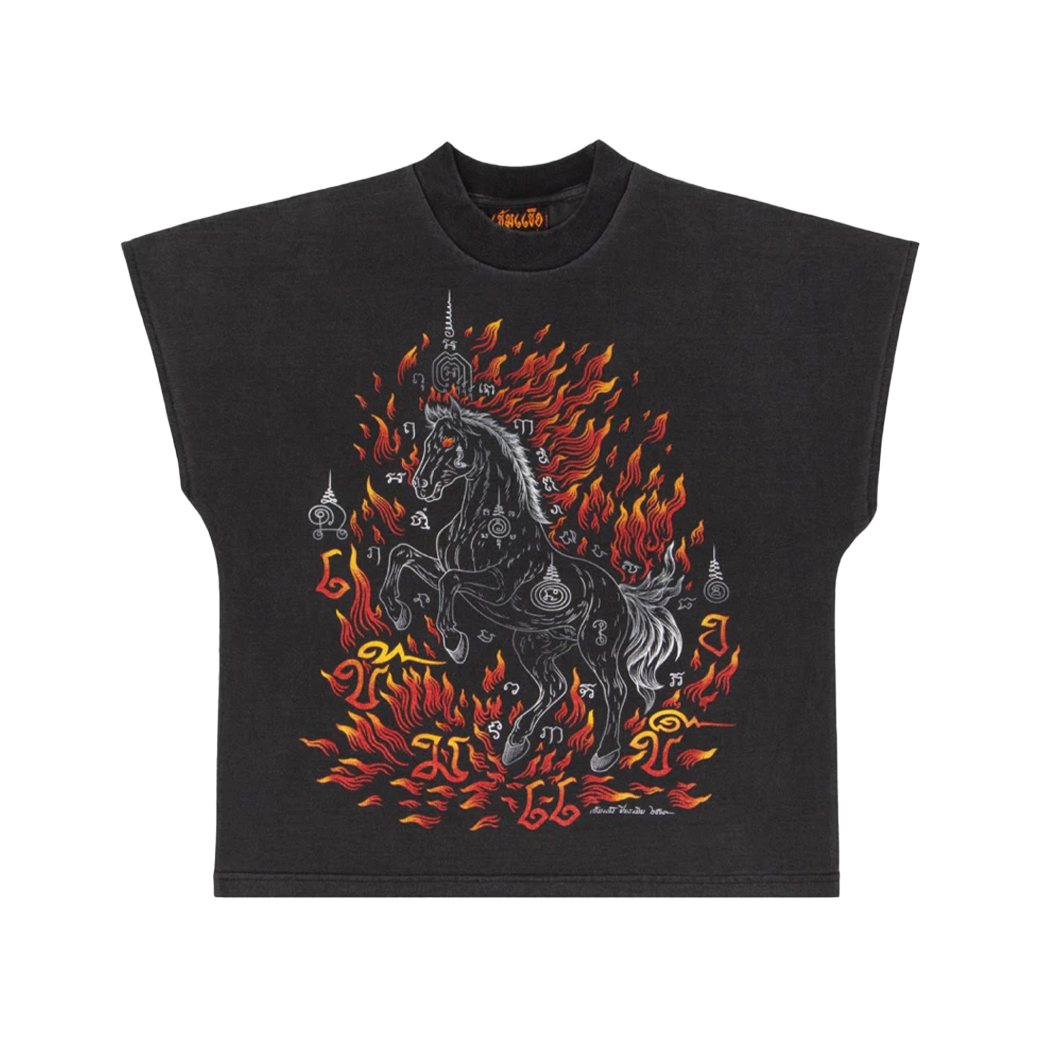 KEM2HAND FIRE HORSE SHORT SLEEVES T-SHIRT FADE BLACK