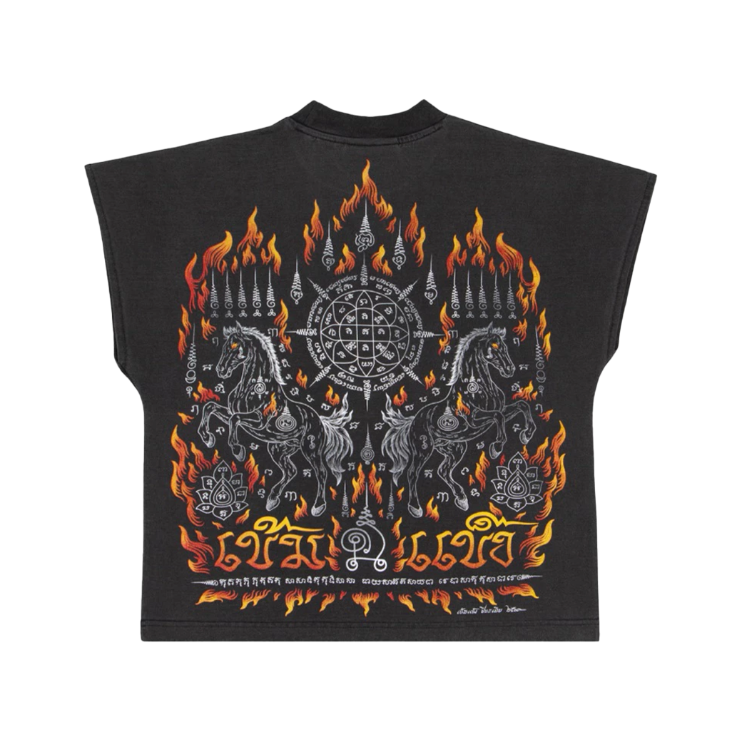 KEM2HAND FIRE HORSE SHORT SLEEVES T-SHIRT FADE BLACK