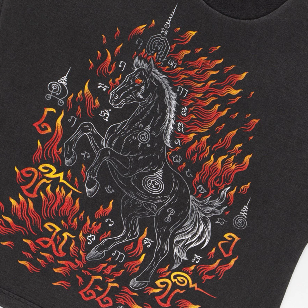 KEM2HAND FIRE HORSE SHORT SLEEVES T-SHIRT FADE BLACK