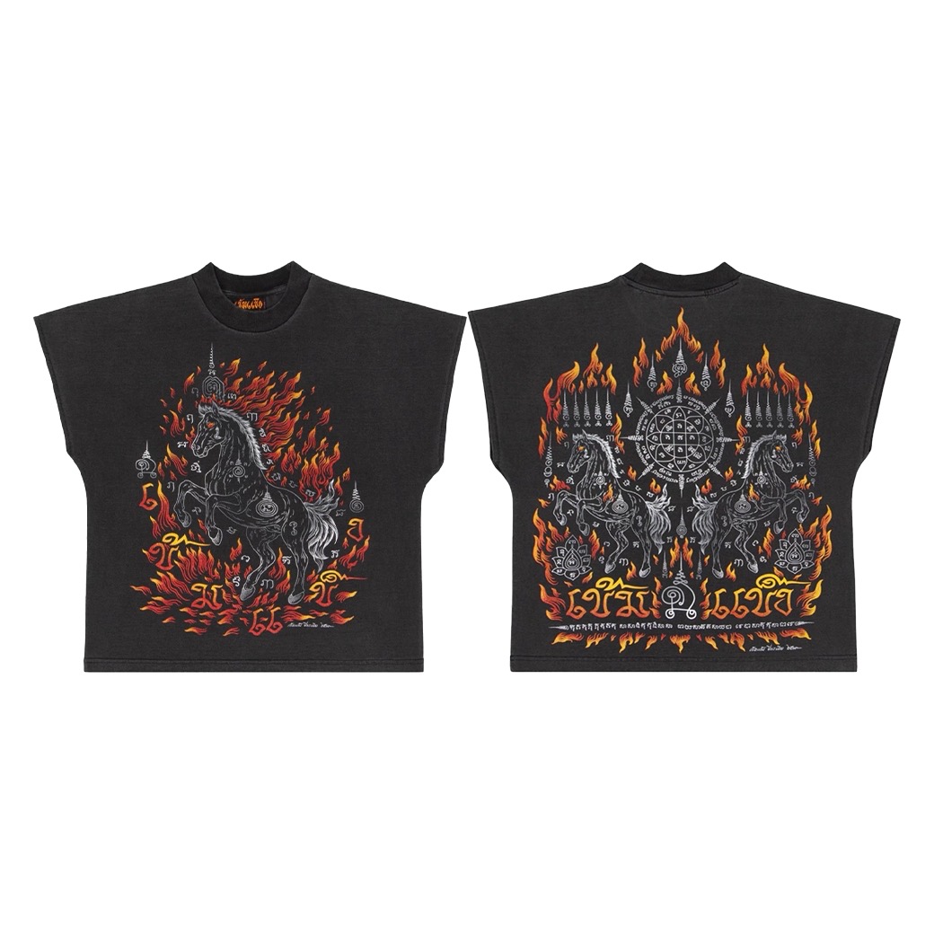 KEM2HAND FIRE HORSE SHORT SLEEVES T-SHIRT FADE BLACK