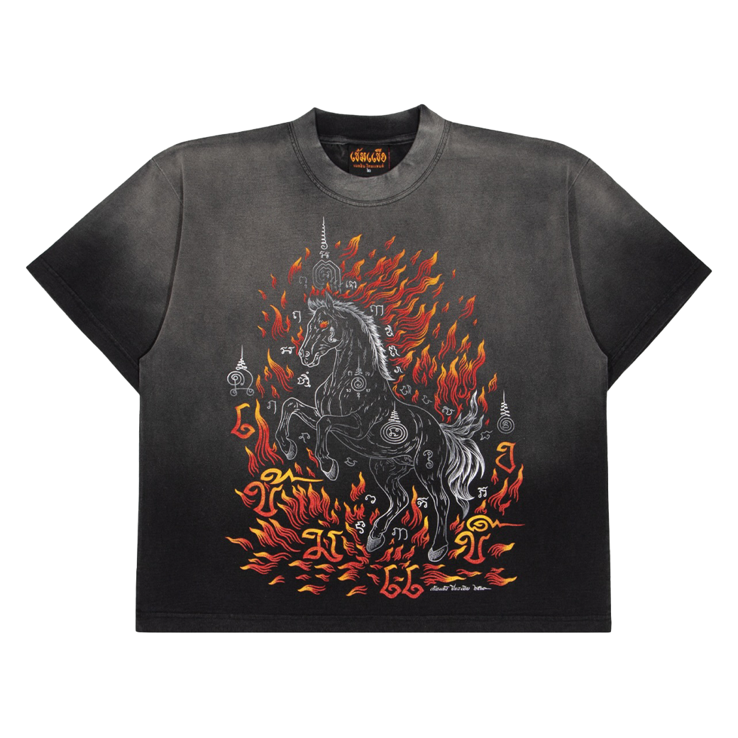 KEM2HAND FIRE HORSE BOXY T-SHIRT FADE BLACK