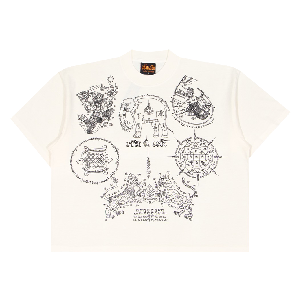 KEM2HAND OVERPRINT YANTRA BOXY T-SHIRT WHITE