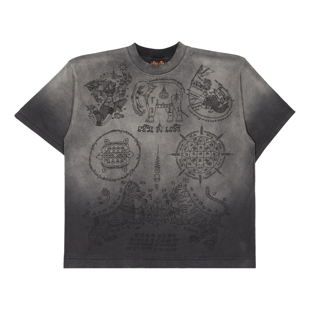 KEM2HAND OVERPRINT YANTRA BOXY T-SHIRT BLACK