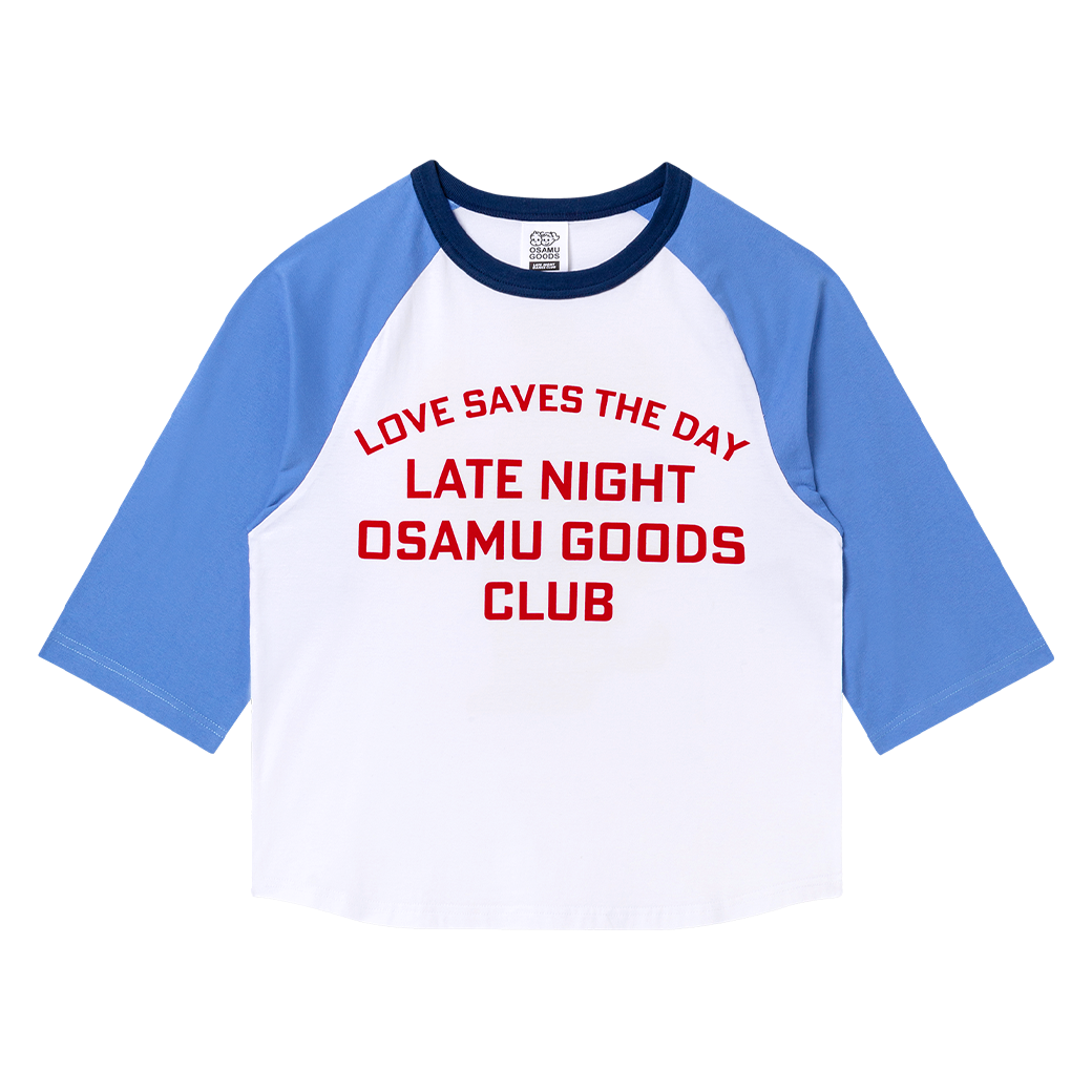 LATE NIGHT DANCE CLUB OSAMU GOODS RAGLAN T-SHIRT WHITE/BLUE
