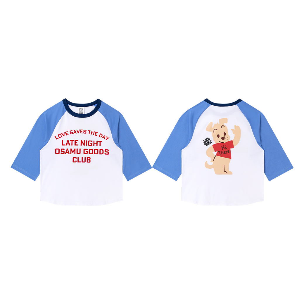 LATE NIGHT DANCE CLUB OSAMU GOODS RAGLAN T-SHIRT WHITE/BLUE