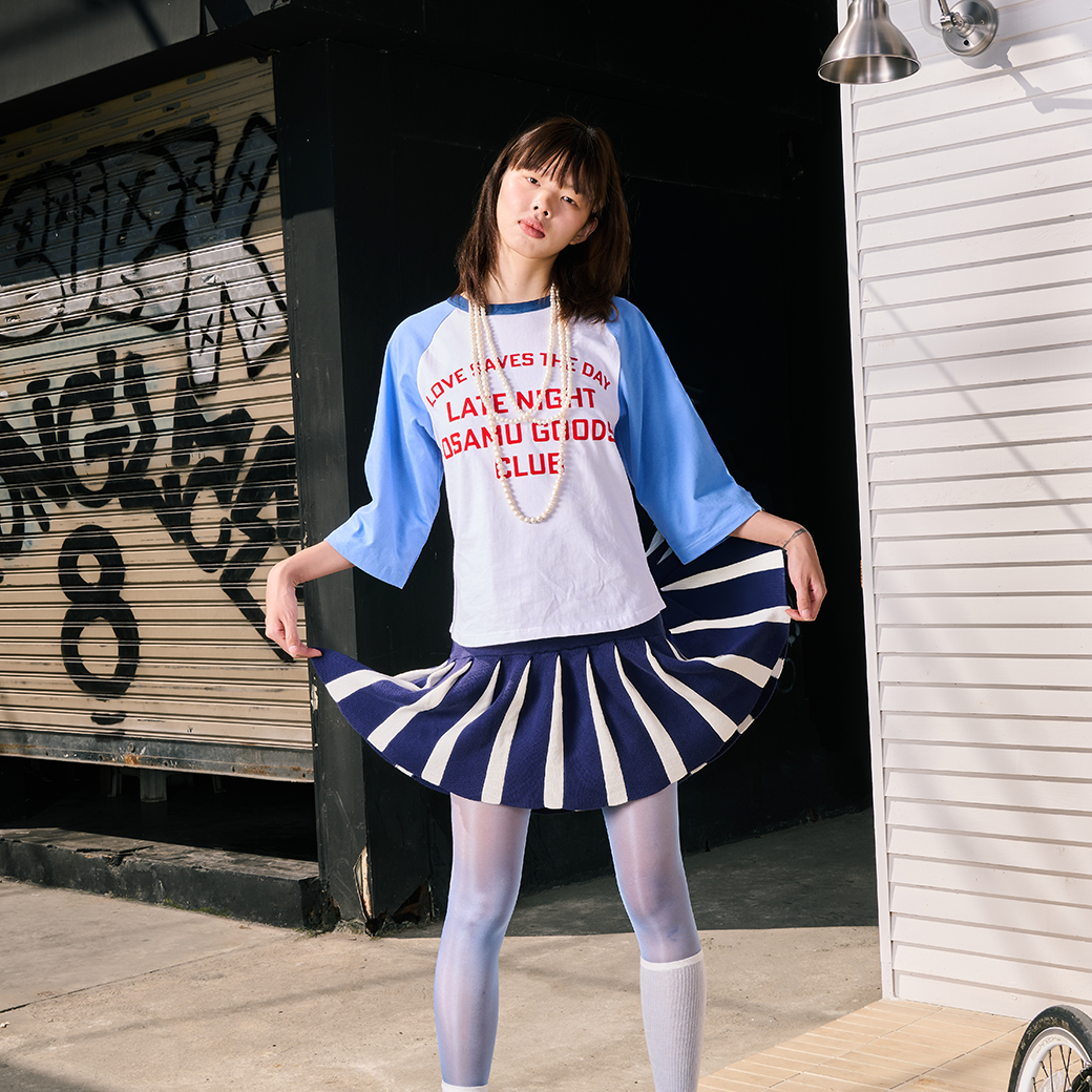 LATE NIGHT DANCE CLUB OSAMU GOODS RAGLAN T-SHIRT WHITE/BLUE