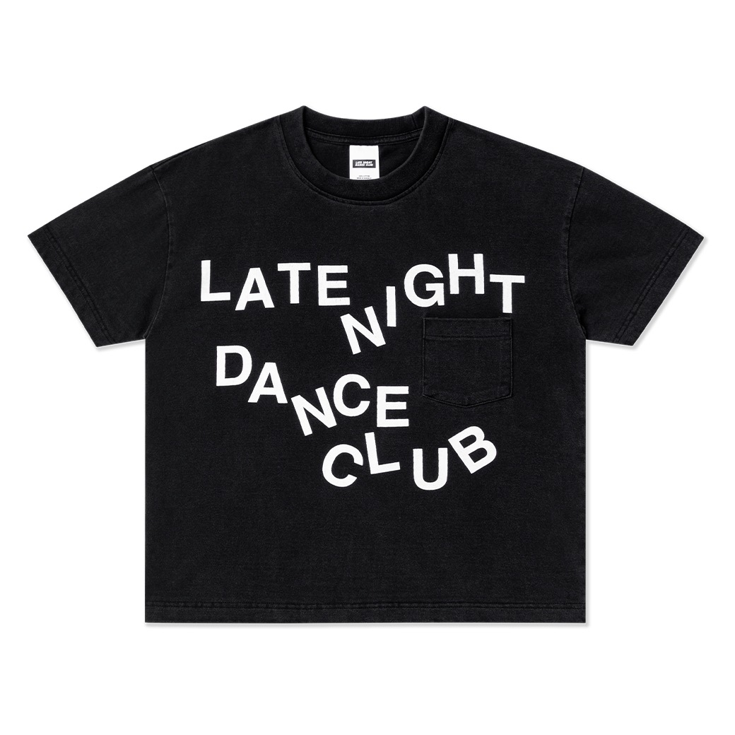 LATE NIGHT DANCE CLUB SCATTERED LETTERS T-SHIRT BLACK