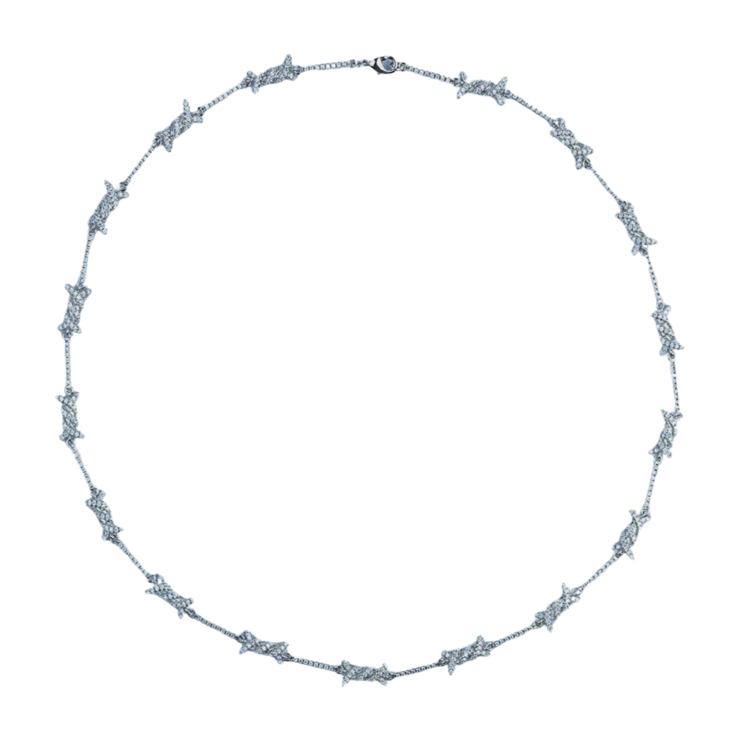 MR_GOLDss BARBED WIRE LINK 8MM CZ NECKLACE SILVER